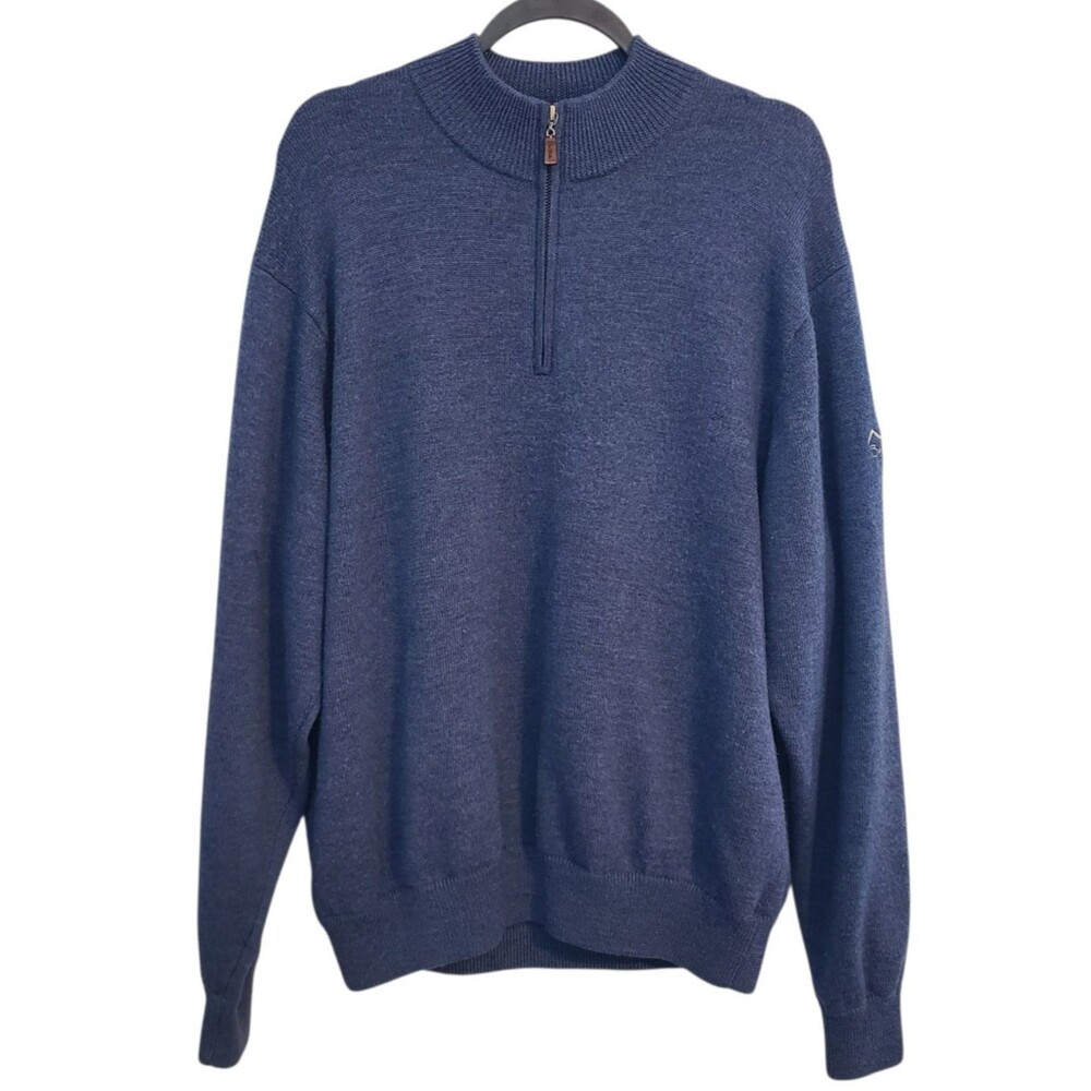 Peter Millar Sweater Men L Blue 1/4 Zip Pullover 100% Merino Lined Wool Golf Dad